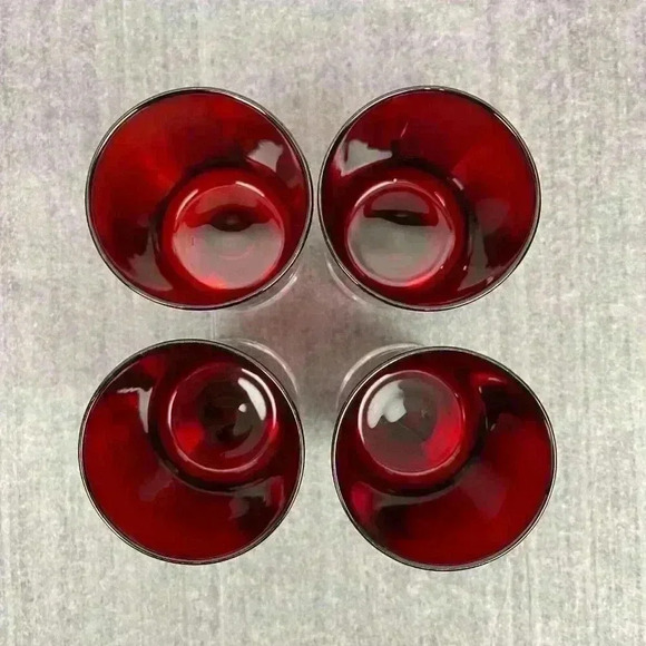 🟢 2/$25‎ ~ Ruby Red wine glasses clear stems France 4.5” tall set of 4 - Picture 2 of 8